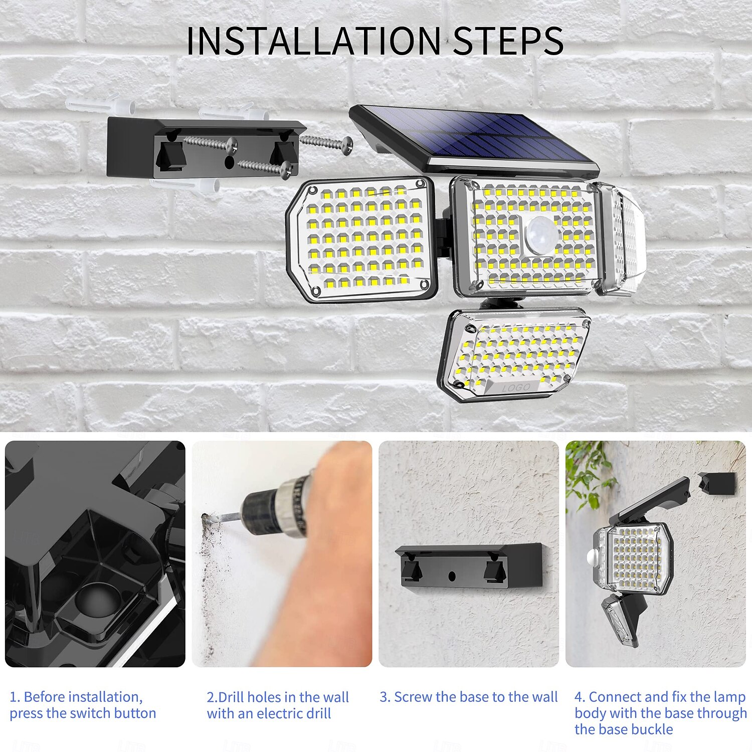 Outdoor Solar Waterproof Wall Lamp - 214 LED Beads Motion Sensor with 4 Adjustable Heads, 340° Wide-Angle for Porch, Balcony, Courtyard, Garden & Garage Lighting 1pc 2025 - $53.99 –P3