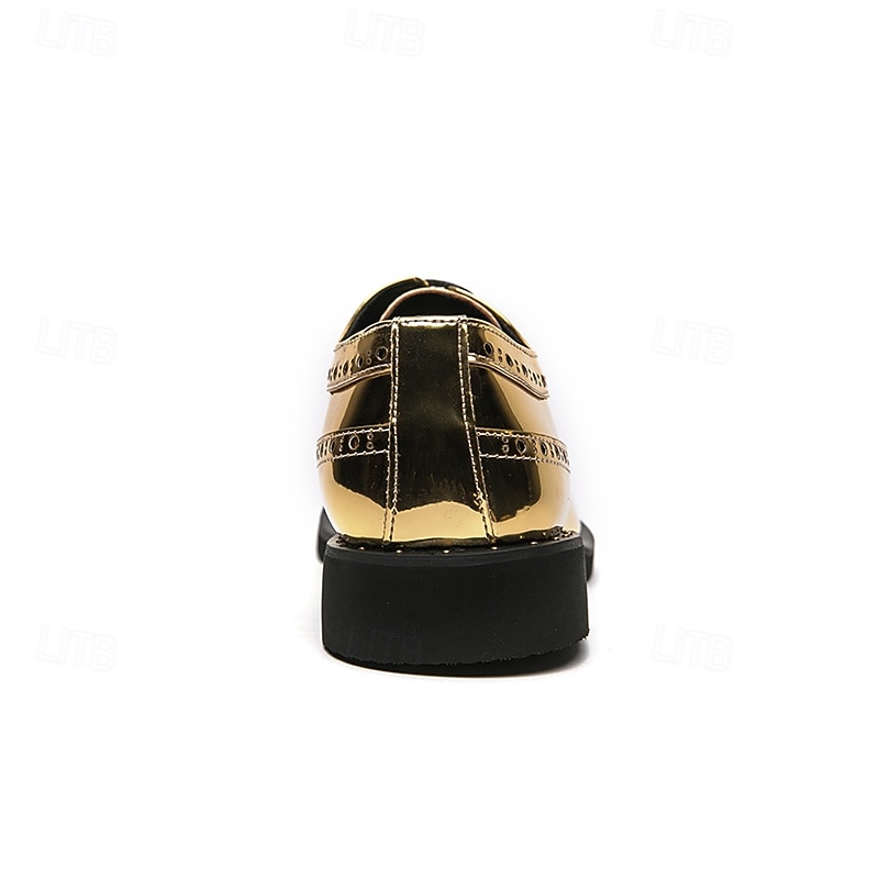 scarpe brogue da uomo in finta pelle verniciata color oro - design classico con lacci a punta per eventi formali, feste e matrimoni del 2025 a $46.99 –P6