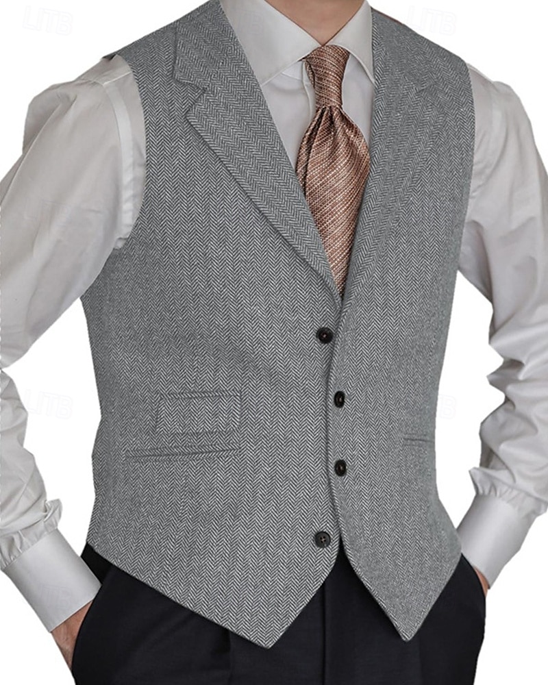 Men's Vest Gilet Vacation Business Daily Date Fashion Casual Spring & Fall Buttons Pocket Polyester Comfortable Plain Single Breasted One-button Lapel Regular Fit Black Red Burgundy Navy Blue Vest 2025 - $41.99 –P5