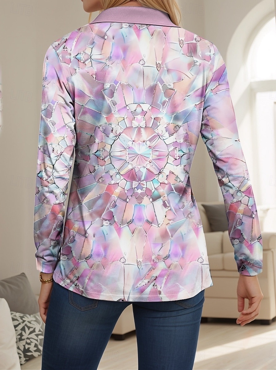 Vrouwen Shirt Ombre Modern Casual Korte Mouwen Notched Neck Regular Tops Werk Dagelijks Knopen Print Paars Zomer Lente 2025 - $23.99 –P2