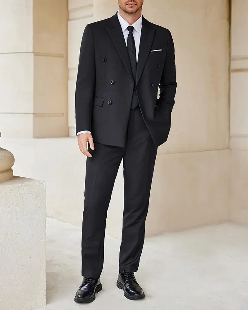 Herren Abschlußfeier Set Blazer Geschäft Cocktailparty Hochzeitsfeier Mode Lässig Frühling & Herbst Polyester Einfarbig Knöpfe Tasche Bequem Einreihig Blazer Schwarz Weiß 2025 - $88.99 –P10