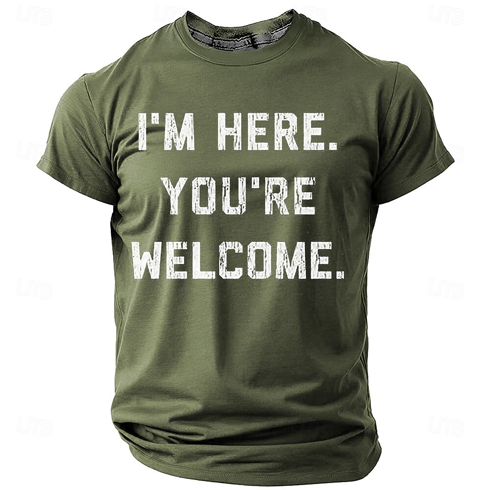 Мужская графическая футболка с коротким рукавом 'Я здесь. Пожалуйста.' Юмористическая футболка с заявлением о жизненном стиле 2025 - $17.99 –P5