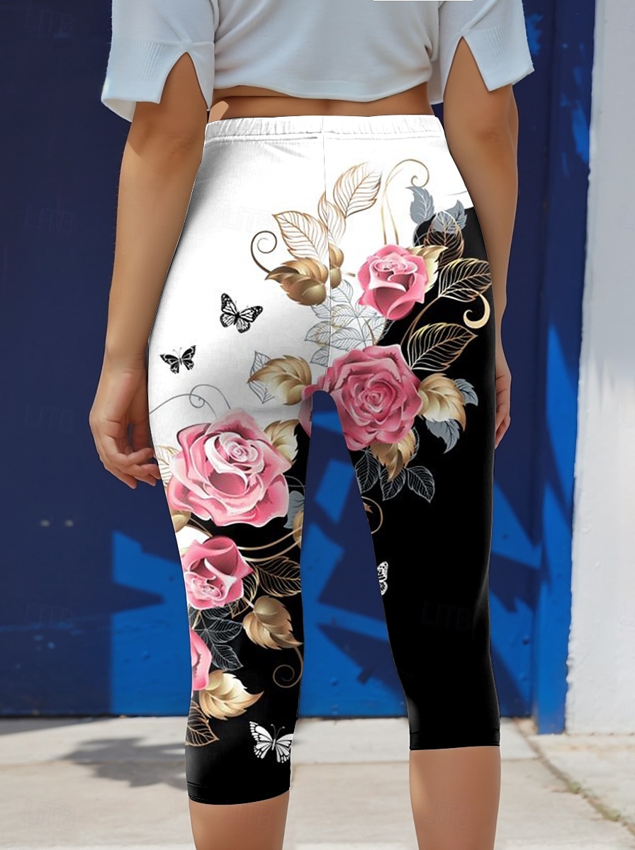 Damen Leggings Capri Pants Hohe Elastizität Mode Streetwear Volle Länge Hohe Taille Blumen Druck Thermisch Warm Atmungsaktiv Weich Outdoor Täglich Pink Herbst Winter Reguläre Passform 2025 - $18.99 –P3