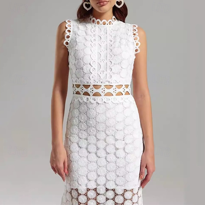 Damskie Sukienka maxi Koronkowa sukienka Codzienne sukienki Letnie sukienki Elegancki Codzienny Urlop Codzienny Randka Regularny Równina Bez rękawów Półgolf Biały Lato 2025 - $35.99 –P3