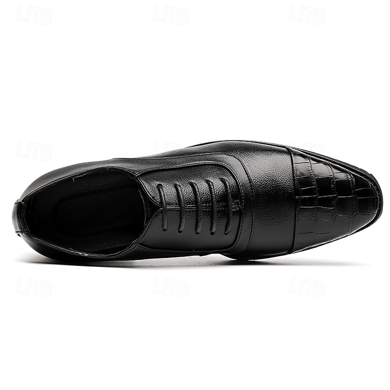 Men's Brown Faux Leather Oxford Shoes with Crocodile-Patterned Toe Cap – Lace-Up Design, Stylish and Comfortable for Casual or Formal Occasions 2025 - $42.99 –P10