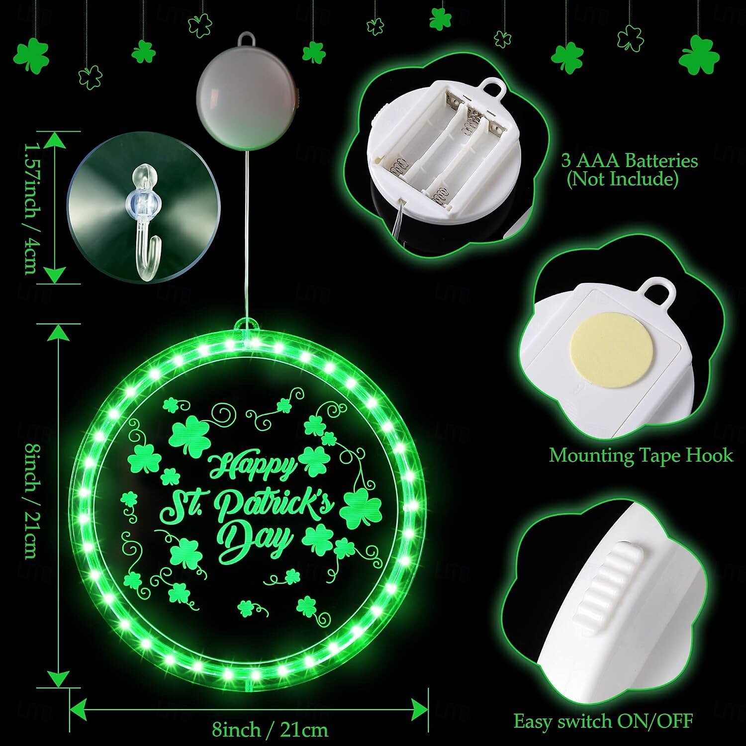 St. Patrick's Day Decorative Window Light - Battery Powered Suction Cup Hanging Light for Irish Festival Decoration 1pc 2025 - $19.49 –P11