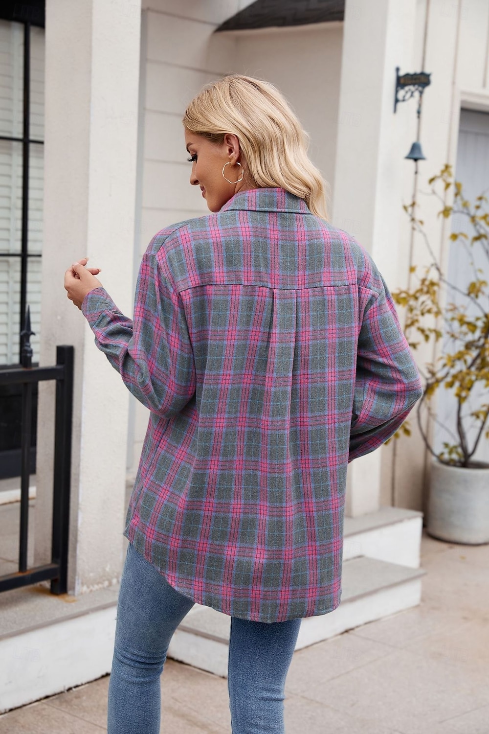 Women's Shirt Boho Shirt Dressy Tops Plaid Casual Boho Long Sleeve Bishop Sleeve V Neck Long Tops Work Daily Going out Pink Dusty Blue Purple Khaki Dark Gray Spring Fall 2025 - $25.99 –P19
