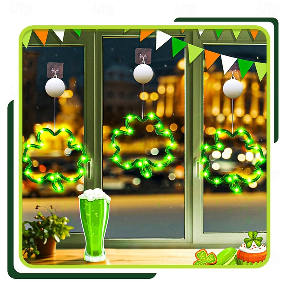 st.patrick's day three leaf clover LED dekorativt lys - kreativt hengende tilbehør feriefestdekorasjon, lite nattlys for stue, soverom eller festlige anledninger 1 stk. 2025 - $15.99 –P6