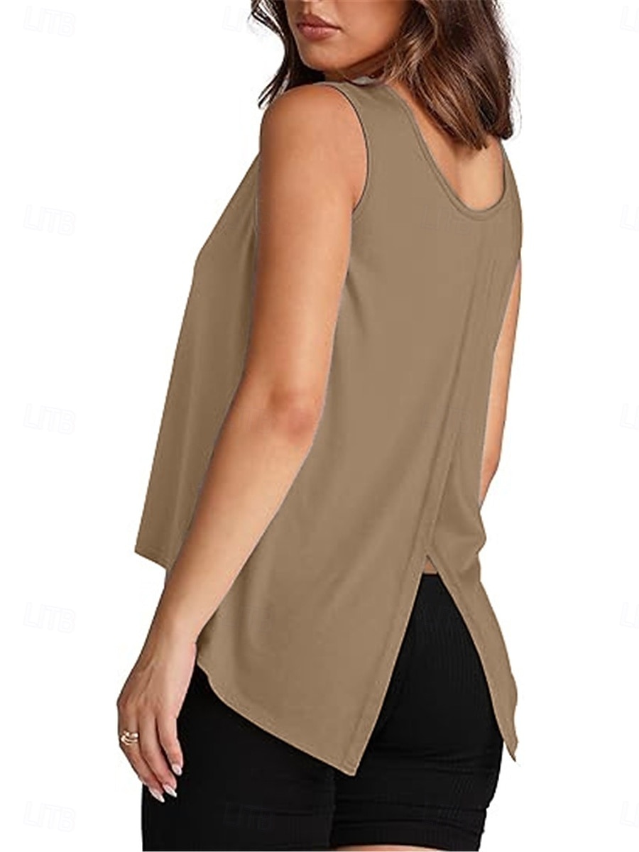 Dames Camisole Tanktop Effen Kleur Dagelijks Casual Mouwloze Crew Neck Regular Tops Dagelijks Print Khaki Lichtblauw Zomer 2025 - $21.99 –P5