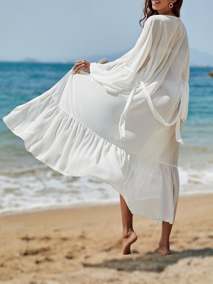 Damen Badeanzug Zudecken Schwimm-Kleid Bademode Vorne binden Urlaub Strandbekleidung Glatt Langarm Badeanzüge 2025 - $35.99 –P5