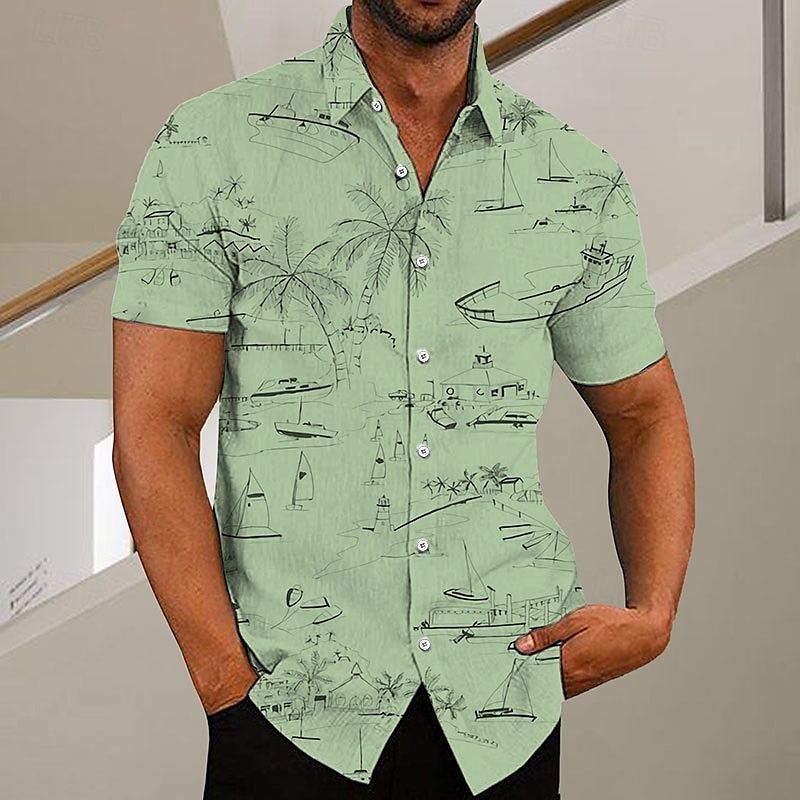 Bărbați Copac de cocos graffiti Plante tropicale Cămașă Cămașă hawaiană Cămașă Aloha Manșon scurt Cămașă Răsfrânt Modă Designer Casual În aer liber Stradă Casual Alb Galben Verde Deschis Imprimeu S M 2025 - $24.99 –P3
