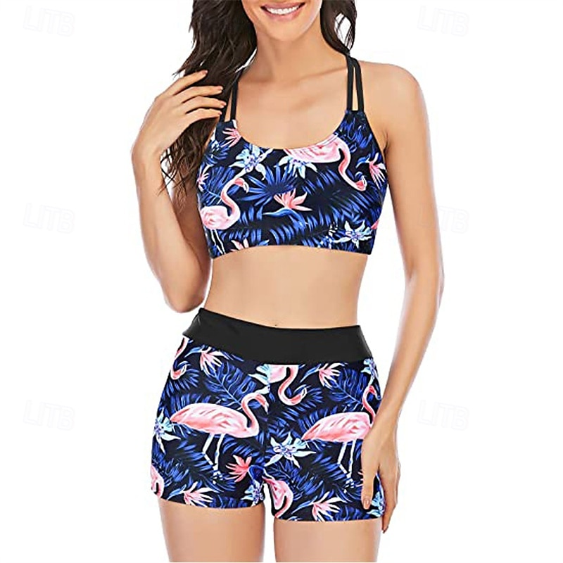 Dames Tankini Tweedelig zwempak Blote rug Kruiselings Zwemkleding Flora Zwemkleding Rood Koningsblauw Ademend Sneldrogend Lichtgewicht Mouwloos - Zwemmen Surfen Strand Zomer Lente 2025 - $15.49 –P11