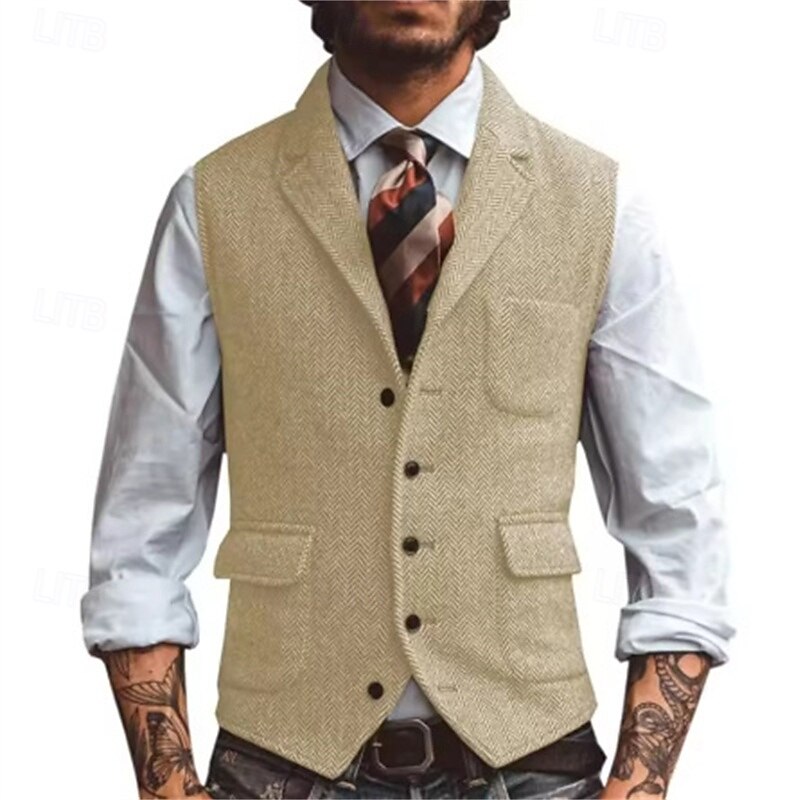 בגדי ריקוד גברים וסט Gilet חופשה יומי פגישה (דייט) אופנתי יום יומי קיץ & אביב כפתורים כיס פוליאסטר נוח אחיד חזה יחיד כפתור יחיד דש רגיל כסף חום כהה שחור שמפניה אֵפוֹד 2025 - $35.99 –P14