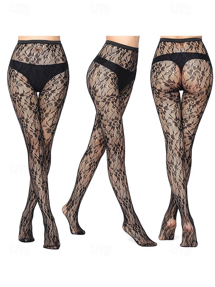 Комплект из 2 пар женских колготок в сеточку с кружевным узором – прозрачные колготки с шевронным и цветочным узором для вечеринок, клубной одежды и моды 2026 - $9.99 –P3