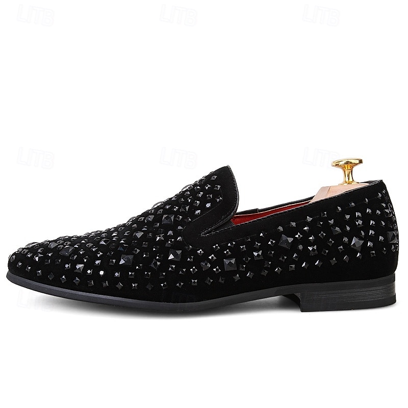 pánské černé sametové mokasíny s cvočkovým detailem – stylové slip-on boty pro formální i večerní příležitosti 2025 - $46.99 –P3