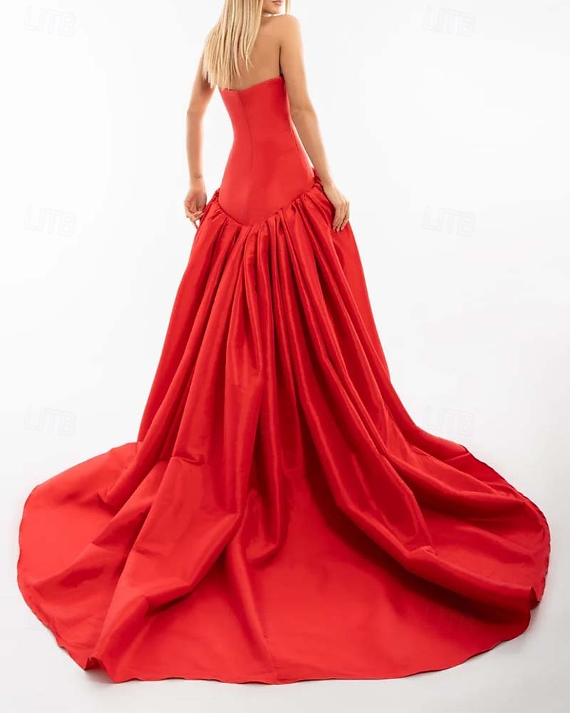 Ballkleid A-Linie Abfall Taille Abendkleid Promistil Blumen Kleid Karneval Formal Watteau Zug Ärmellos Strapless Satin mit Rüschchen 2025 - $221.99 –P2