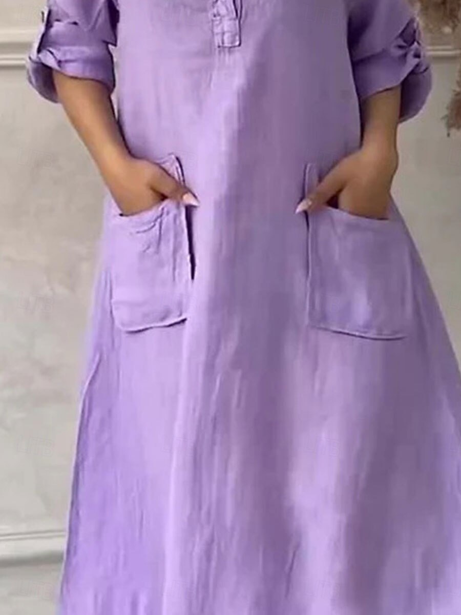 Damen Maxikleid Baumwoll-Leinen-Kleider Freizeitkleid Elegant Stilvoll Basic Urlaub Täglich Lässiger Schnitt Einfach Langarm Hemdkragen Schwarz Weiß Gelb Purpur Frühling Herbst 2025 - $32.99 –P2