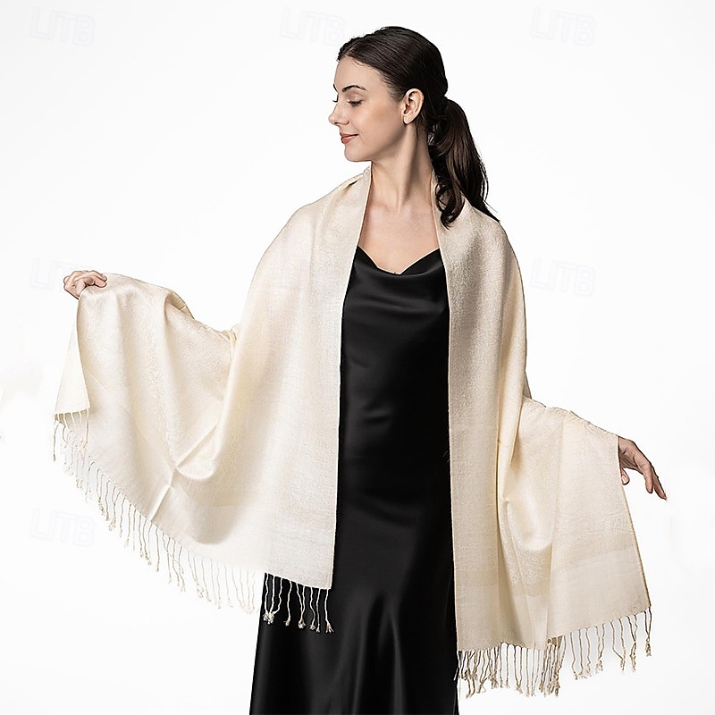 Écharpe châle pashmina en cachemire soyeux Vimate - Écharpe pashmina jacquard double face douce pour femme pour robe de soirée châle de voyage de 2025 ? $26.99 –P40