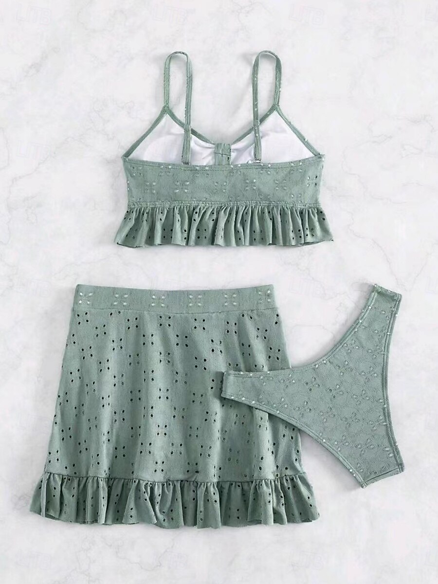 Dam Badkläder Bikini Tre delar Kjol Baddräkt Öppen rygg Smal Semester Standkläder Ensfärgat V-hals Ärmlös Baddräkter 2025 - $31.99 –P3