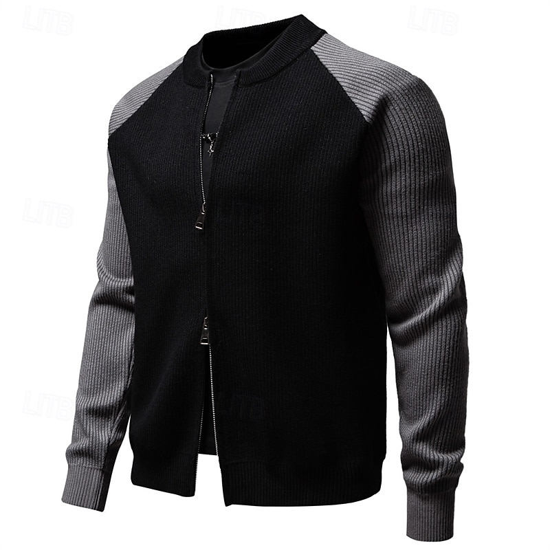 Herren übergangsjacke Collegejacke Täglich Tasche Ganzjahres Farbblock Mode Stehkragen Regulär Schwarz Weiß Grau Jacken 2025 - $49.99 –P11