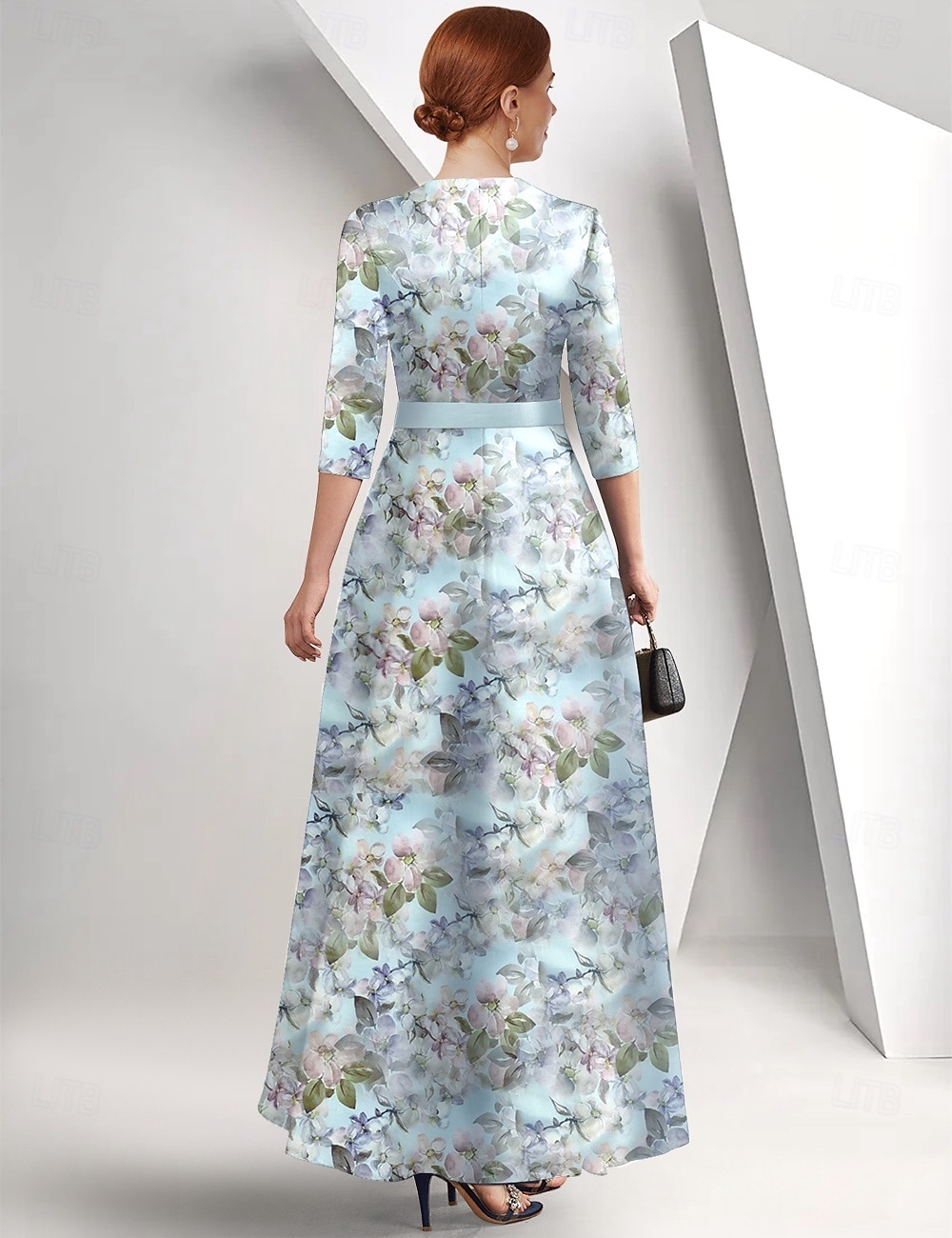 Mor til bruden A-Line Kjole Elegant Queen Anne Utringning Gulv-lengde Sateng 3/4 lengde ermer med Sløyfe(r) Race Day kjole Bryllupsgjest Kjole 2025 - $162.99 –P2