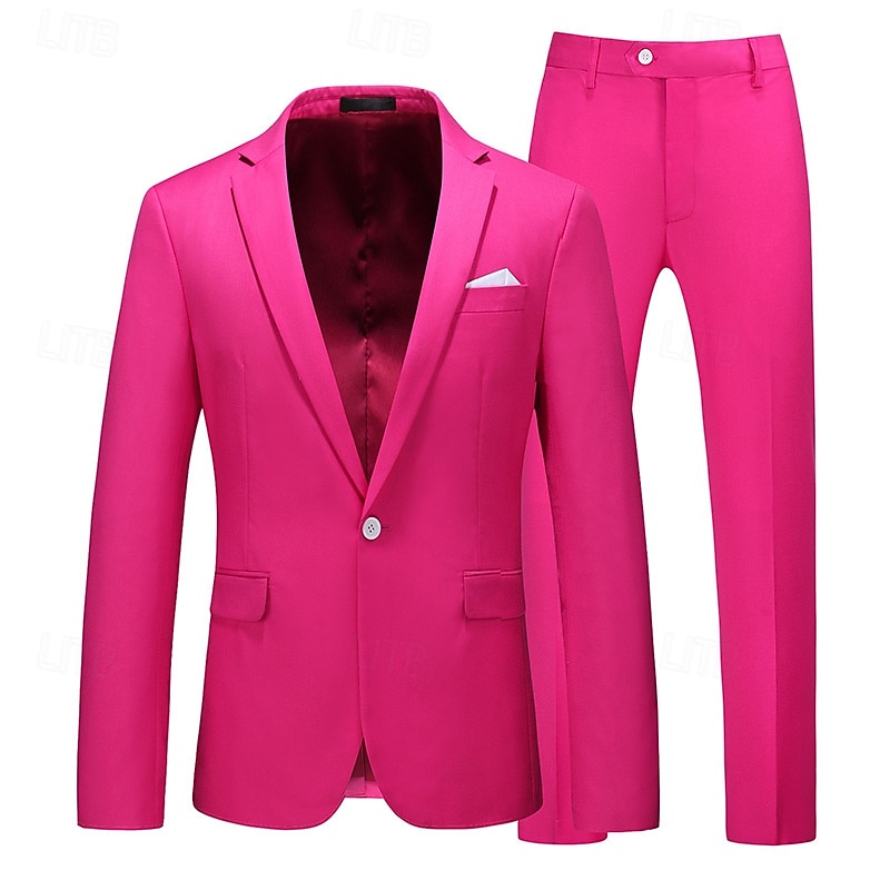 Men's Set Blazer Business Cocktail Party Wedding Party 2 Piece Fashion Casual Spring &  Fall Polyester Solid Color Buttons Pocket Comfortable Single Breasted Blazer Dark Yellow Black White Yellow 2025 - $113.99 –P15