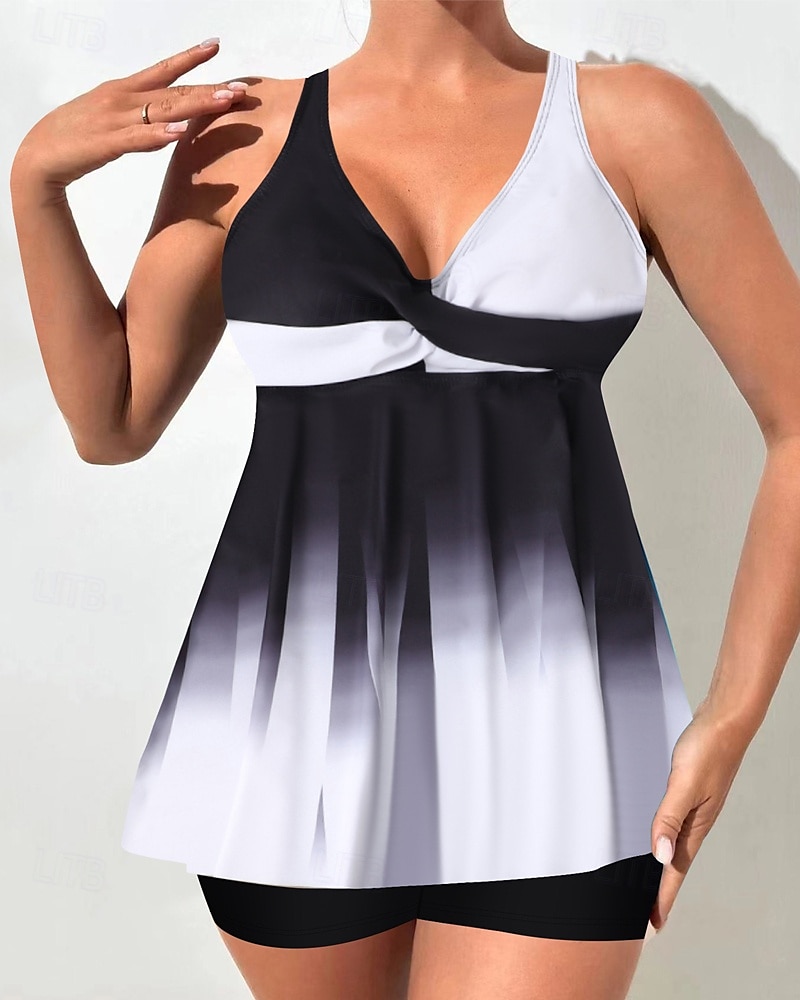Femme Tankini Maillot De Bain Deux Pièces Col en V Maillots de Bain Maillots de Bain Noir Blanche Respirable Séchage rapide Poids Léger Sans Manches - Natation Surf Plage Eté Printemps Grande Taille de 2025 ? $21.59 –P10