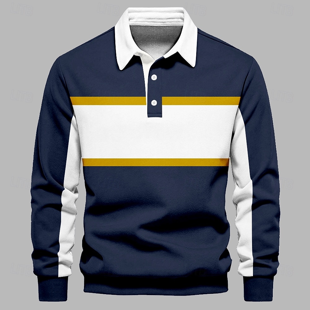 Męskie Pasek Polo do rugby Długi rękaw Koszulki polo Koszule z kołnierzykiem Codzienny Na zewnątrz Athleisure Druk 3D Wiosna Jesień Zima Niebieski 2026 - $31.99 –P1