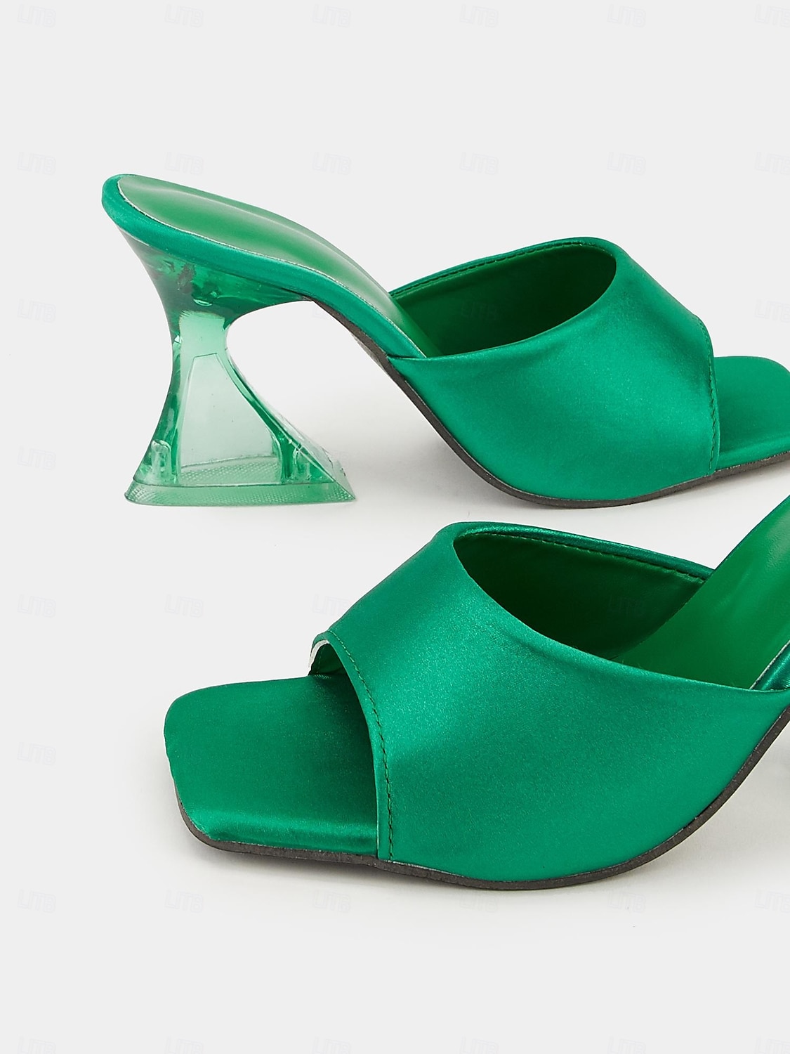 grüne Satin Open-Toe Pantoletten mit transparentem Blockabsatz für Damen – schicke Sommer-Partyschuhe 2025 - $26.99 –P3