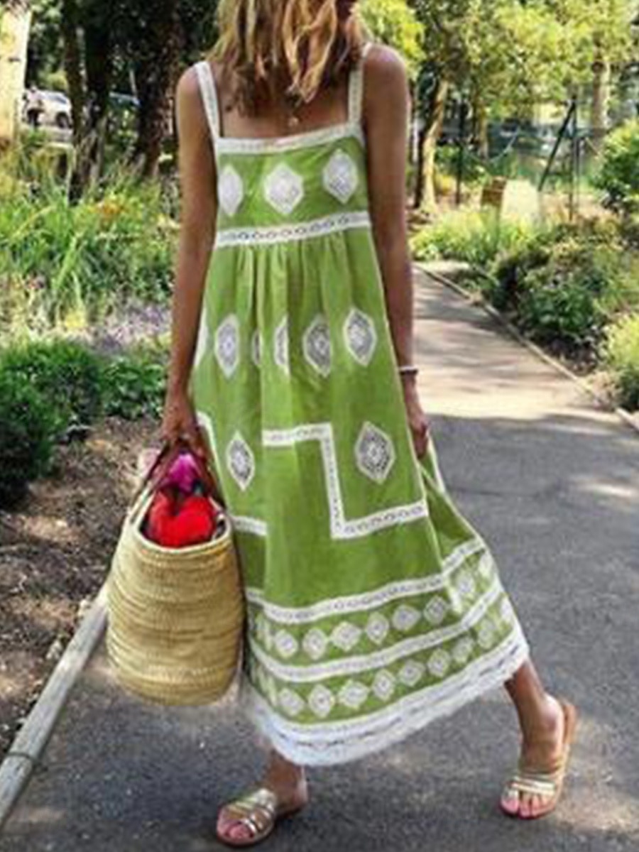 Women's Maxi Dress Casual Dress Boho Chic Dresses Boho Dress Bohemia Cute Stylish Vacation Daily Beach Loose Fit Graphic Sleeveless Square Neck Yellow Red Green Summer 2026 - $31.99 –P3