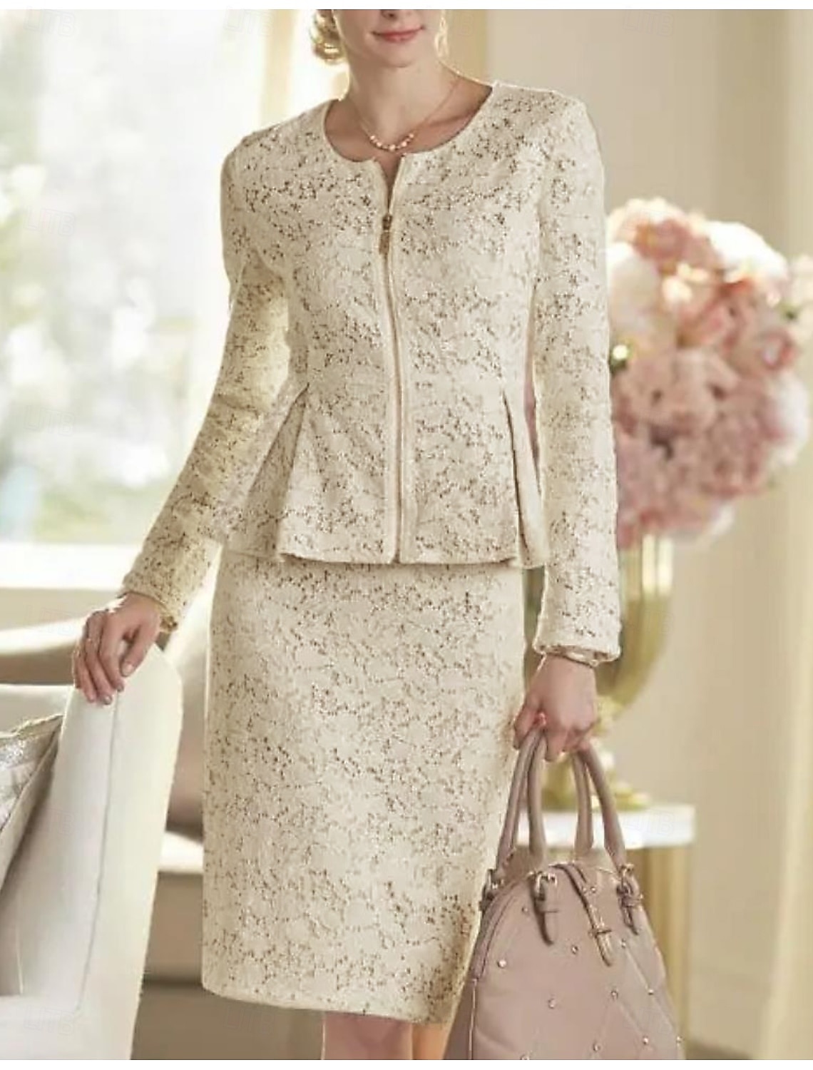 Abito a due pezzi madri della sposa abito ospite di matrimonio elegante festa scollo a barca lunghezza al ginocchio pizzo maniche lunghe giacca inclusa con abito da corsa a tinta unita taglia su del 2025 a $172.99 –P3