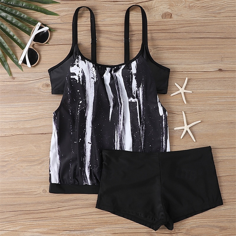 Dam Tankini Tvådelad baddräkt Brottarrygg Badkläder Blommig Badkläder Svart Blå Andningsfunktion Snabb tork Lättvikt Ärmlös - Simmning Surfing Strand Sommar Vår 2025 - $21.59 –P6