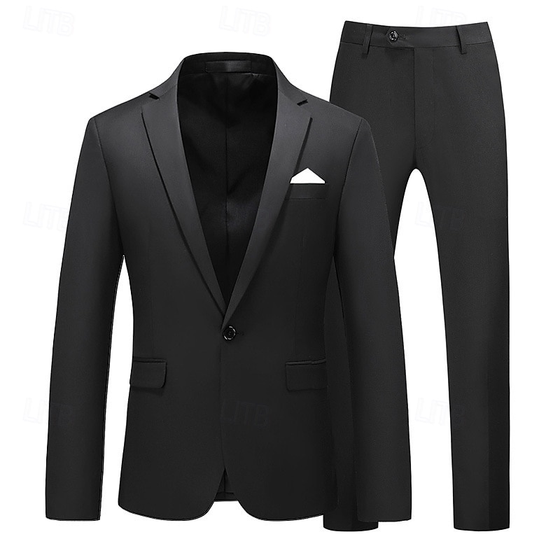 Men's Set Blazer Business Cocktail Party Wedding Party 2 Piece Fashion Casual Spring &  Fall Polyester Solid Color Buttons Pocket Comfortable Single Breasted Blazer Dark Yellow Black White Yellow 2025 - $113.99 –P11