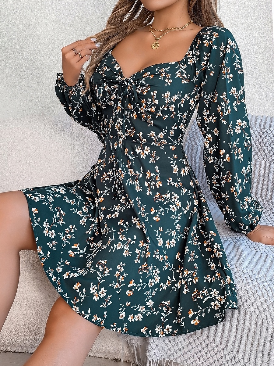Női Mini ruha hétköznapi ruha A vonalú ruha Stílusos Alkalmi Vakáció Napi Normál Virágos Hosszú ujj Szögletes Sötétzöld Tavasz Ősz 2025 - $30.99 –P6
