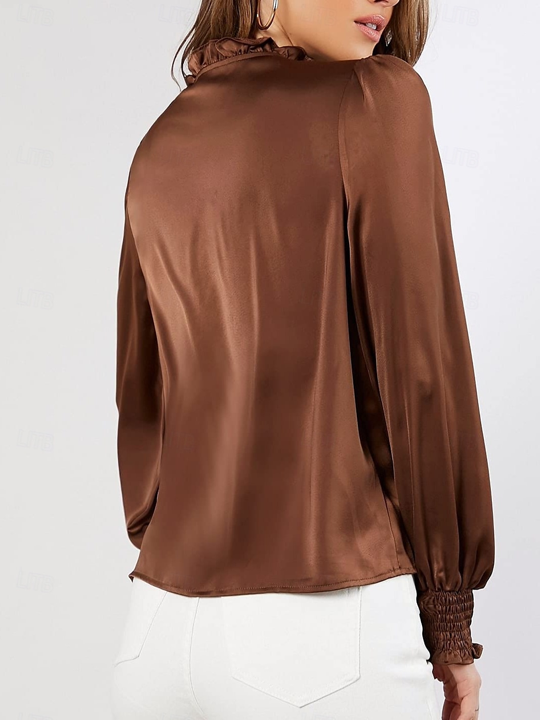 Women's Shirt Blouse Solid Color Business Modern Casual Long Sleeve Turtleneck Regular Tops Work Formal Wear Lace up Ruffle Brown Rose Pink Summer Spring 2025 - $34.99 –P4