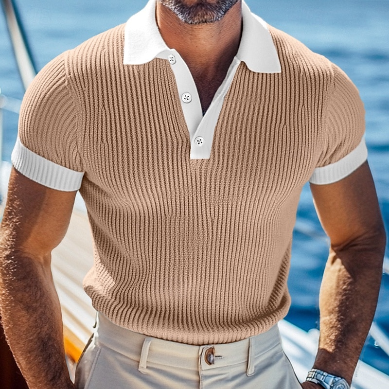 Męskie Koszula golfowa dzianinowe polo Biznes Codzienny Klasyczny Krótki rękaw Urlop Moda Kolorowy blok Guziki Dzianiny Lato Wiosna Regularny Biały Burgundowy Khaki Szary Jasnoniebieski Koszula 2025 - $22.99 –P6