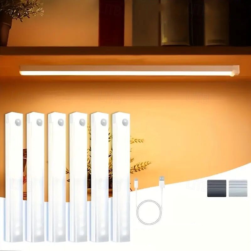 6PCS Motion Sensor LED Cabinet Lights - USB Rechargeable Night Reading Lights for Wardrobe, Kitchen, Stairs & Bookshelves 20/30cm 2025 - $34.99 –P3