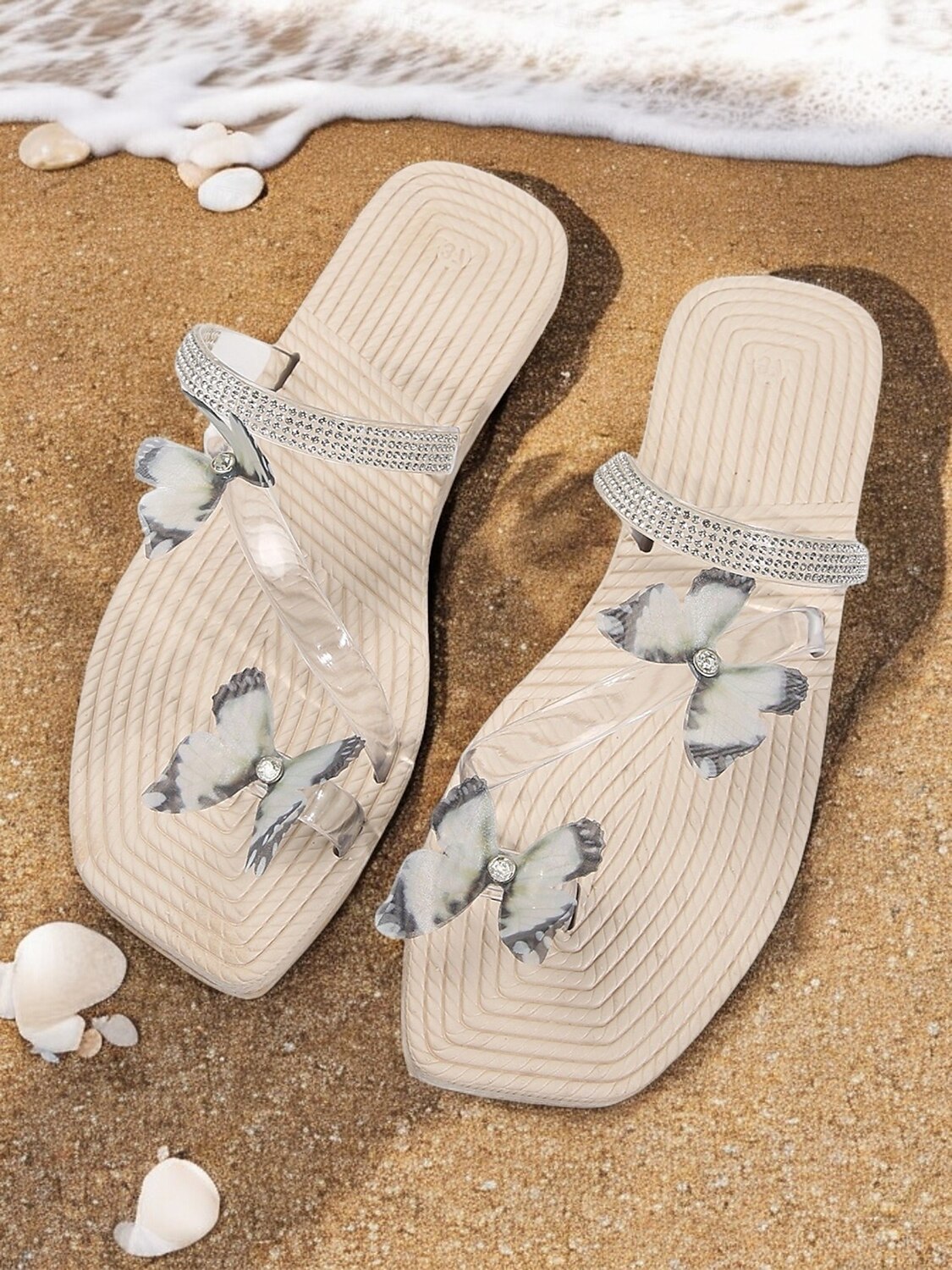 sandale de damă transparente, împodobite cu fluturi, cu detalii de strass – încălțăminte de vară șic și elegantă pentru ieșiri casual și îmbrăcăminte de plajă 2025 - $16.99 -P1