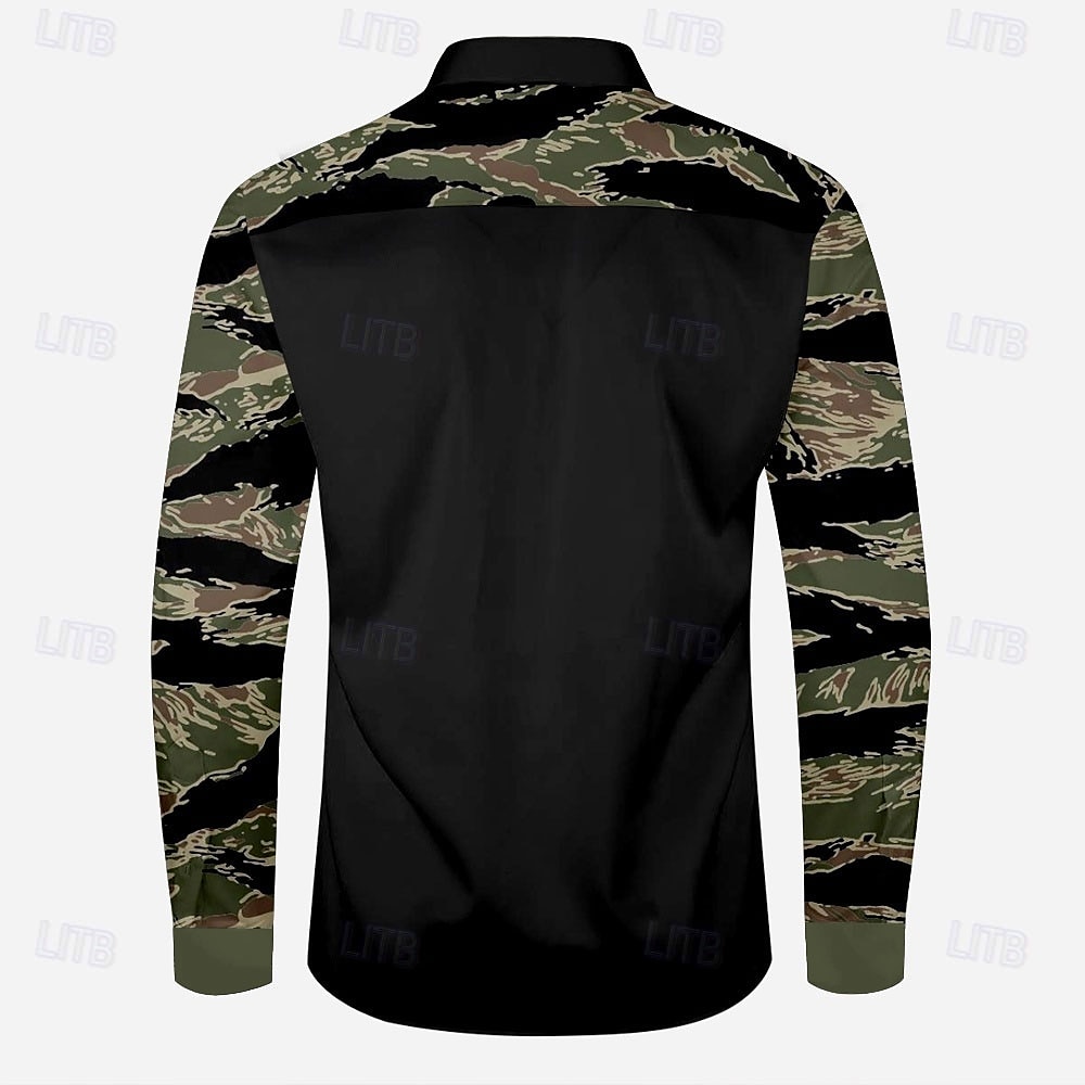 Herren camuflaje Tarnfarben Westernhemd Cowboy-Shirt Langarm Western Brautkleider schlicht Outdoor Frühling Herbst Umlegekragen 2 Taschen Schwarz Braun Grün Khaki 2025 - $13.79 –P5