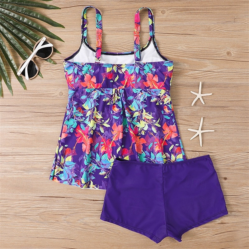 Dam Tankini Tvådelad baddräkt Badkläder Blommig Badkläder Svart Blå Andningsfunktion Snabb tork Lättvikt Ärmlös - Simmning Surfing Strand Sommar Vår Plusstorlekar 2026 - $26.99 –P13