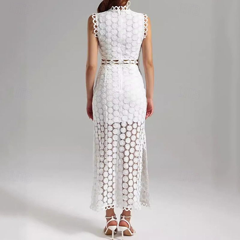Damskie Sukienka maxi Koronkowa sukienka Codzienne sukienki Letnie sukienki Elegancki Codzienny Urlop Codzienny Randka Regularny Równina Bez rękawów Półgolf Biały Lato 2025 - $35.99 –P2