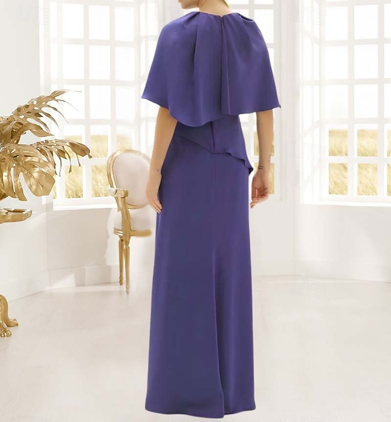 Kleid Mutter der Braut Kleid Hochzeitsgast Kirche Elegant Einfach Minimalistisch Rundhalsausschnitt Bodenlang Krepp Halber Ärmel mit gestuften kaskadierenden Rüschen einfarbig 2025 - $161.99 –P2