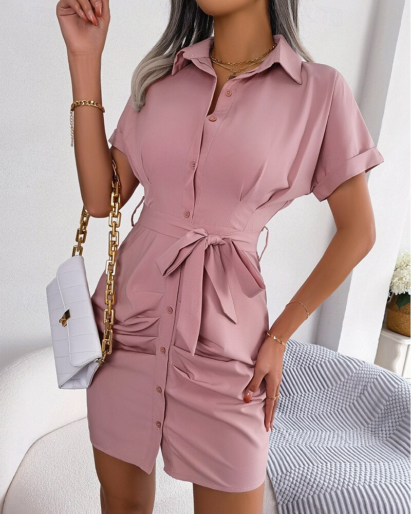Pentru femei Rochie Mini Rochii Tip Cămașă Rochie casual Rochie de vară Stilat Casual Vacanță Zilnic Dată Fit regulat Simplu Manșon scurt Rever Roz Îmbujorat Roșu-aprins Albastru piscină Var 2025 - $24.99 –P7