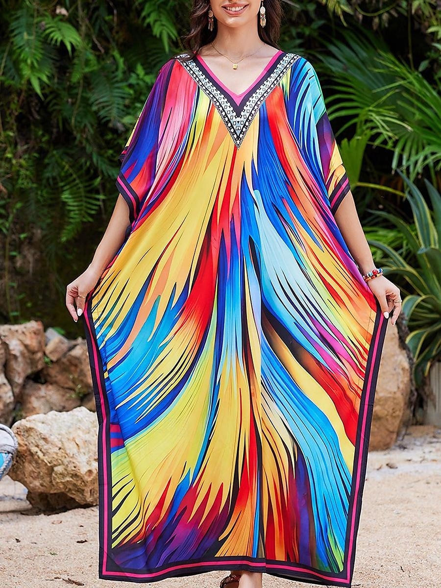 Damen Badeanzug Zudecken Schwimm-Kleid Bademode Patchwork Urlaub Strandbekleidung Graphic V Ausschnitt Langarm Badeanzüge 2025 - $34.99 –P1