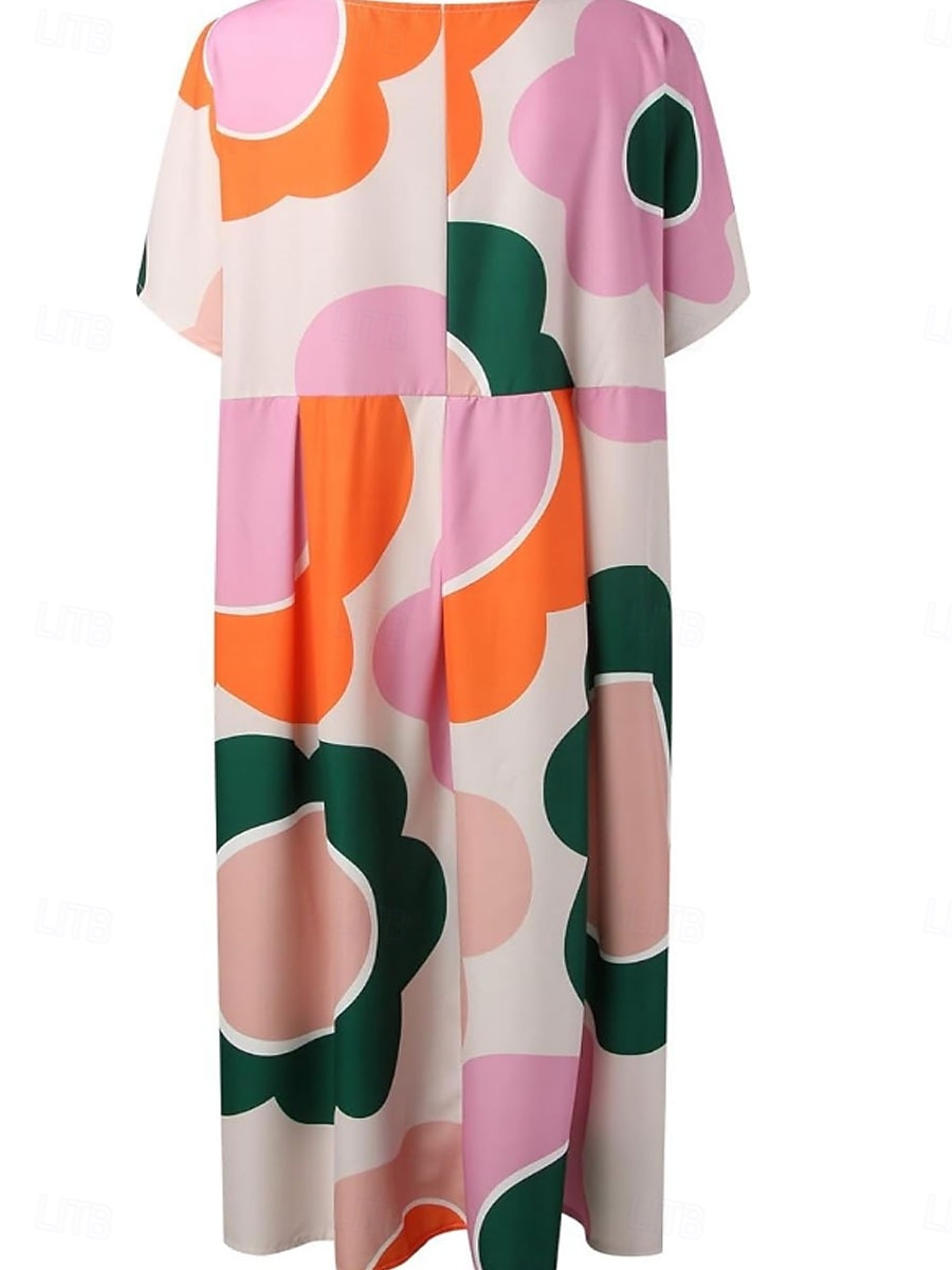 Pentru femei Rochii Midi Rochii inspirate din in Rochie casual Rochie din in bumbac Elegant Stilat Casual Vacanță Zilnic Dată Potrivire Largă Grafic Manșon scurt Stil Nautic Portocaliu Vară Primăvară 2025 - $28.99 –P2