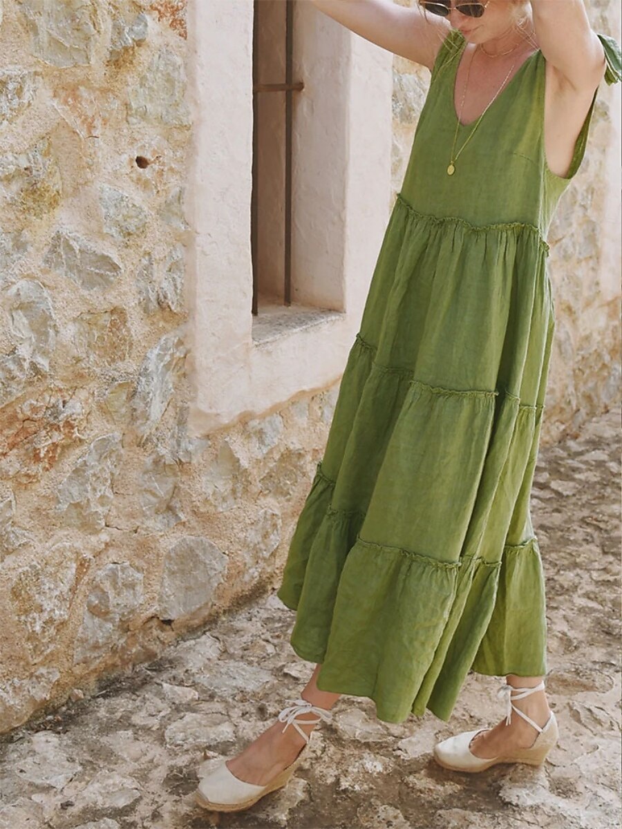 Pentru femei Rochie Maxi Rochii inspirate din in Rochie casual Rochie din Bumbac Rochie Slip De Bază Casual Vacanță Zilnic Fit regulat Simplu Fără manșon Cu Bretele În V Trifoi Vară 2025 - $36.99 –P7