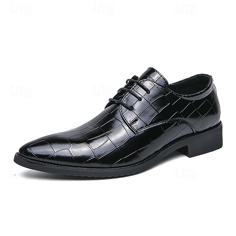 Men's Green Crocodile Pattern Faux Leather Oxford Shoes - Stylish Lace-Up Dress Shoes for Formal Events, Business and Weddings 2025 - GBP £34 –P2