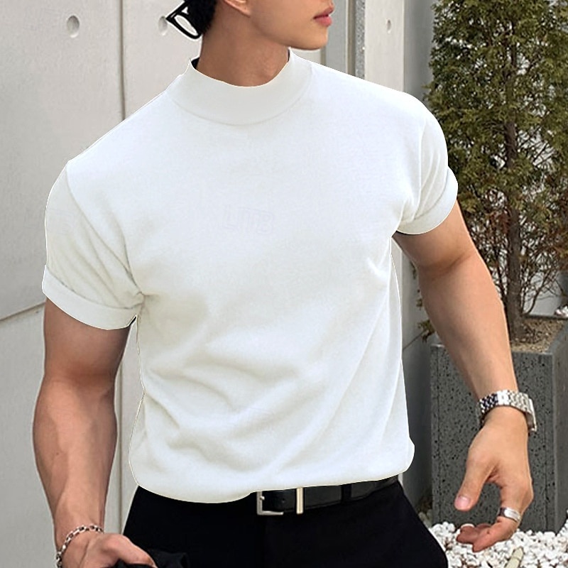 Ανδρικά Μπλουζάκι Μπλουζάκι μπλουζάκι Mock Turtleneck Κοντομάνικο Ζιβάγκο Καλοκαίρι Άνοιξη Συμπαγές Χρώμα Κλασσικό Μαύρο Λευκό Πράσινο Κορυφαίο μπλουζάκι για άνδρες 2025 - GBP £12 –P5