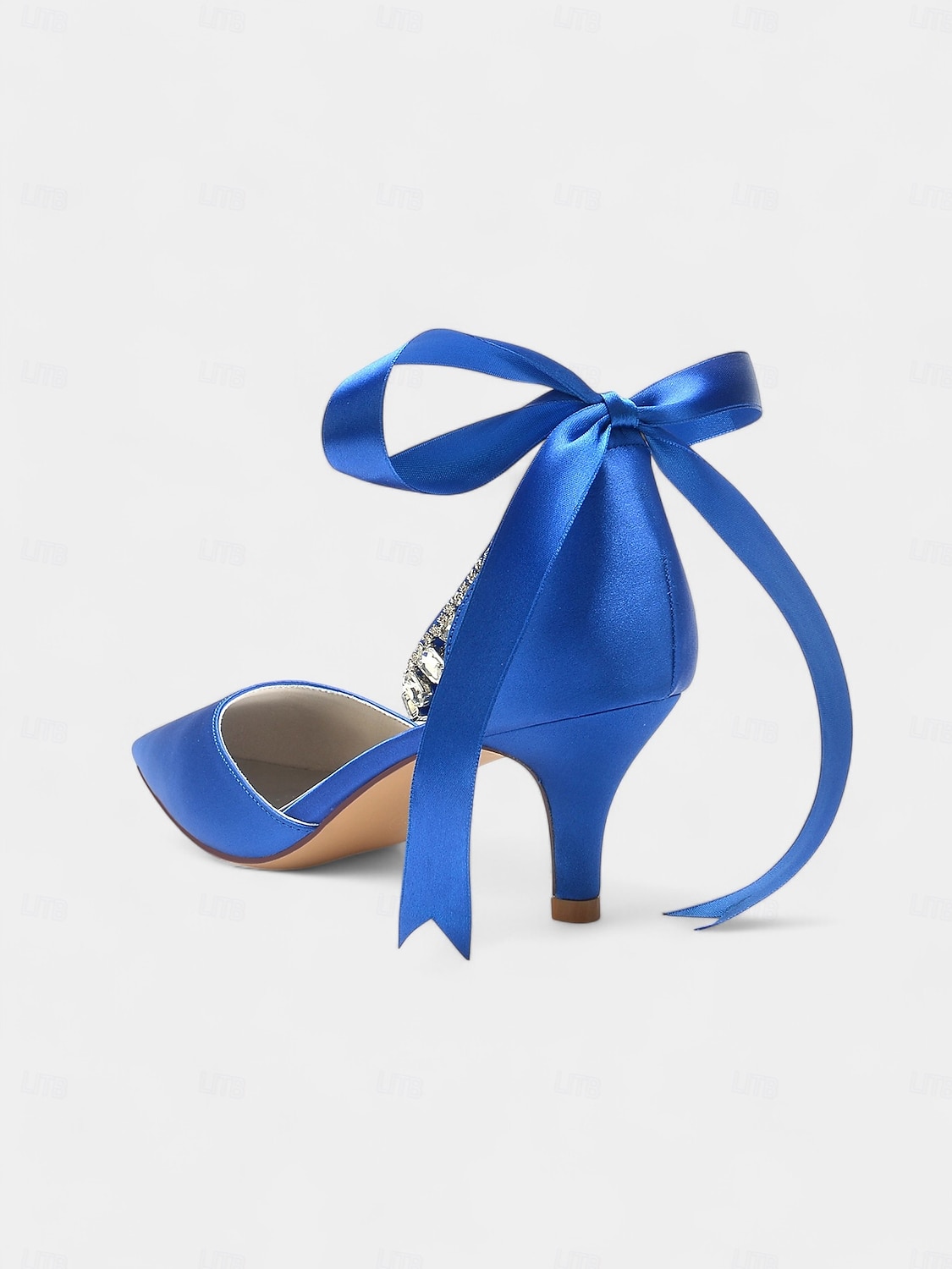 Blue Satin Pointed-Kitten Heels with Rhinestone Ankle Strap and Bow Tie - Elegant Wedding or Evening Shoes 2025 - $64.99 –P4