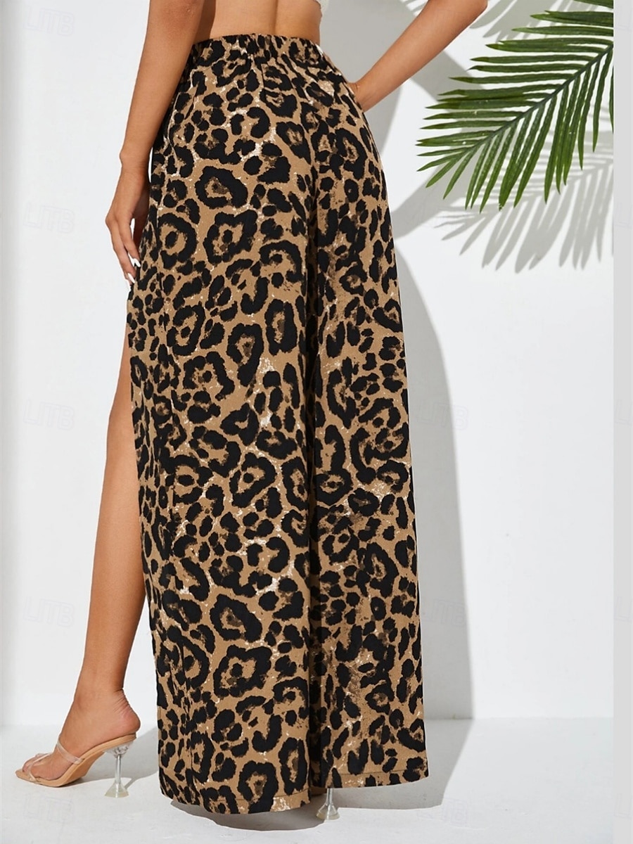 Dame Bred Bukseben kinesisk Mote Gatemote Full lengde Høy Midje Leopard Delt Printer comfy Myk Bekvem Mikroelastisk utendørs Gate Leopard Sommer Vår Normal 2025 - $24.99 –P1